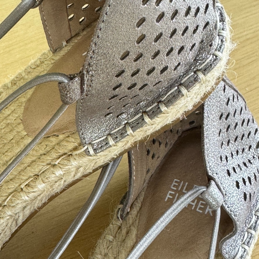 Eileen Fisher Metallic Taupe Perforated Espadrille Flats - Picture 3 of 6